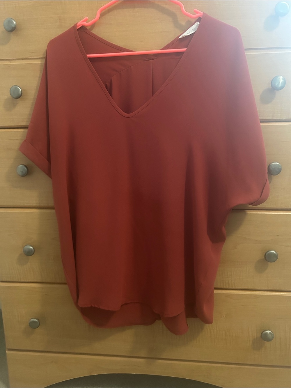 Lush V-Neck Short Sleeve Blouse in Rust